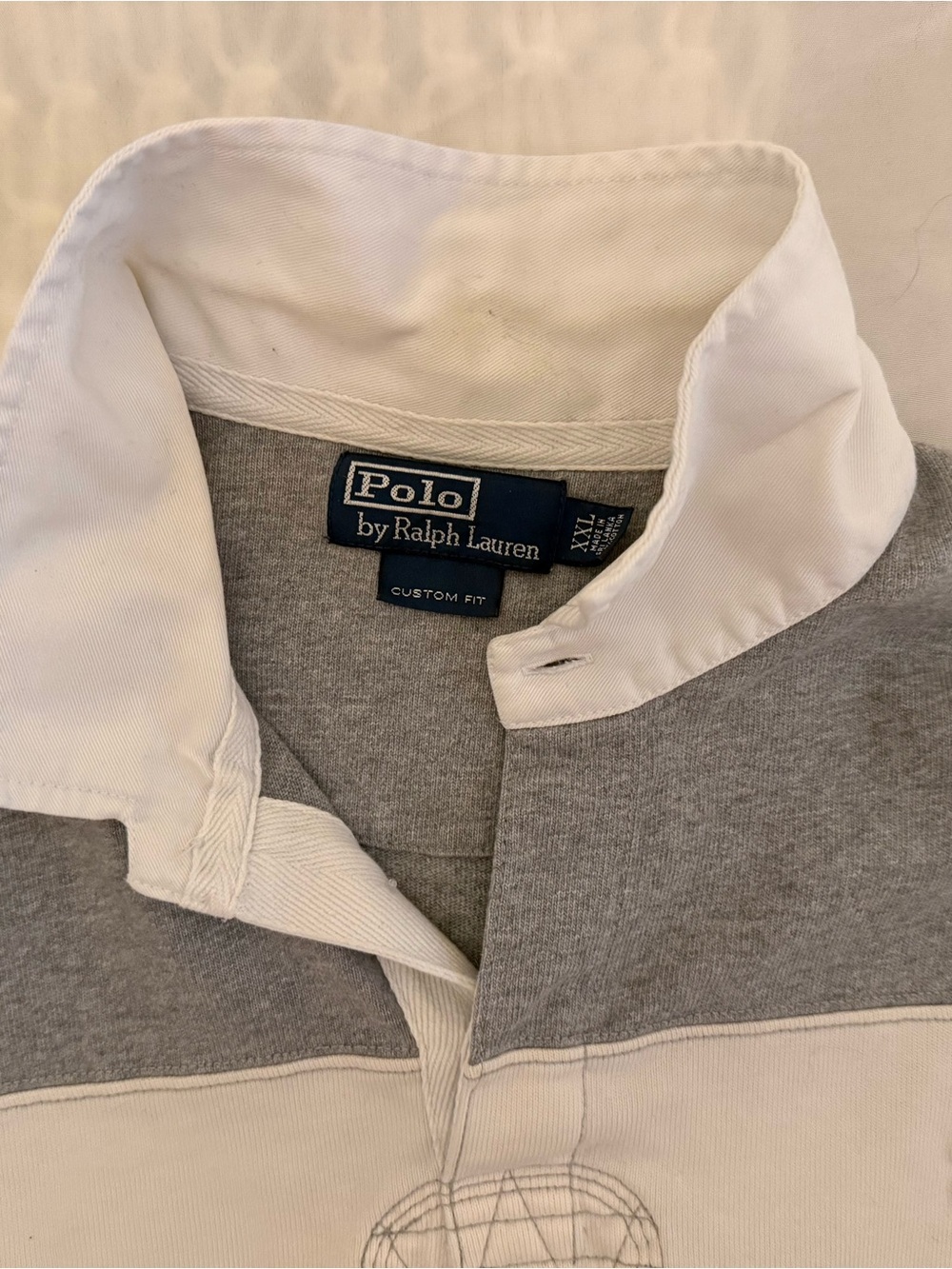 Polo by Ralph Lauren Grey and White Rugby Shirt with Contrast Collar